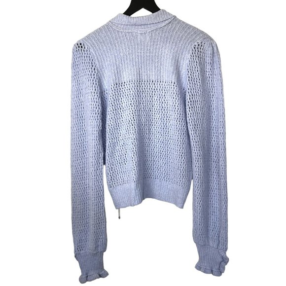 Free People Snowdrift Blue Open Weave Crochet Frill Cuff Collar Sweater - Picture 3 of 8